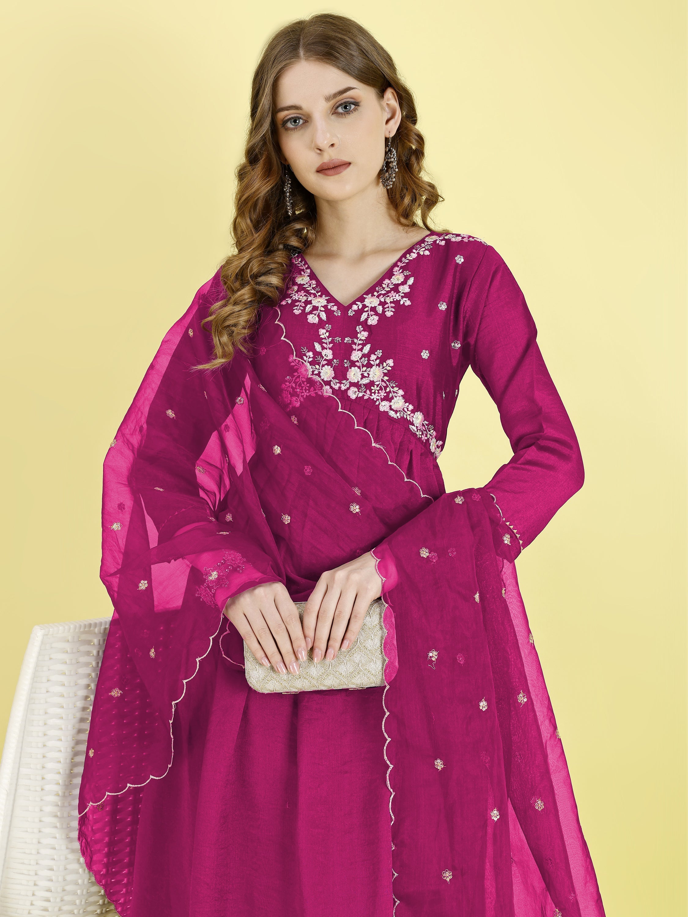 Yash Enterprise Pink Vichitra Silk Embroidery Party Wear Suit Set - Distacart