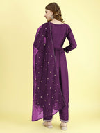 Yash Enterprise Wine Vichitra Silk Embroidery Party Wear Suit Set - Distacart