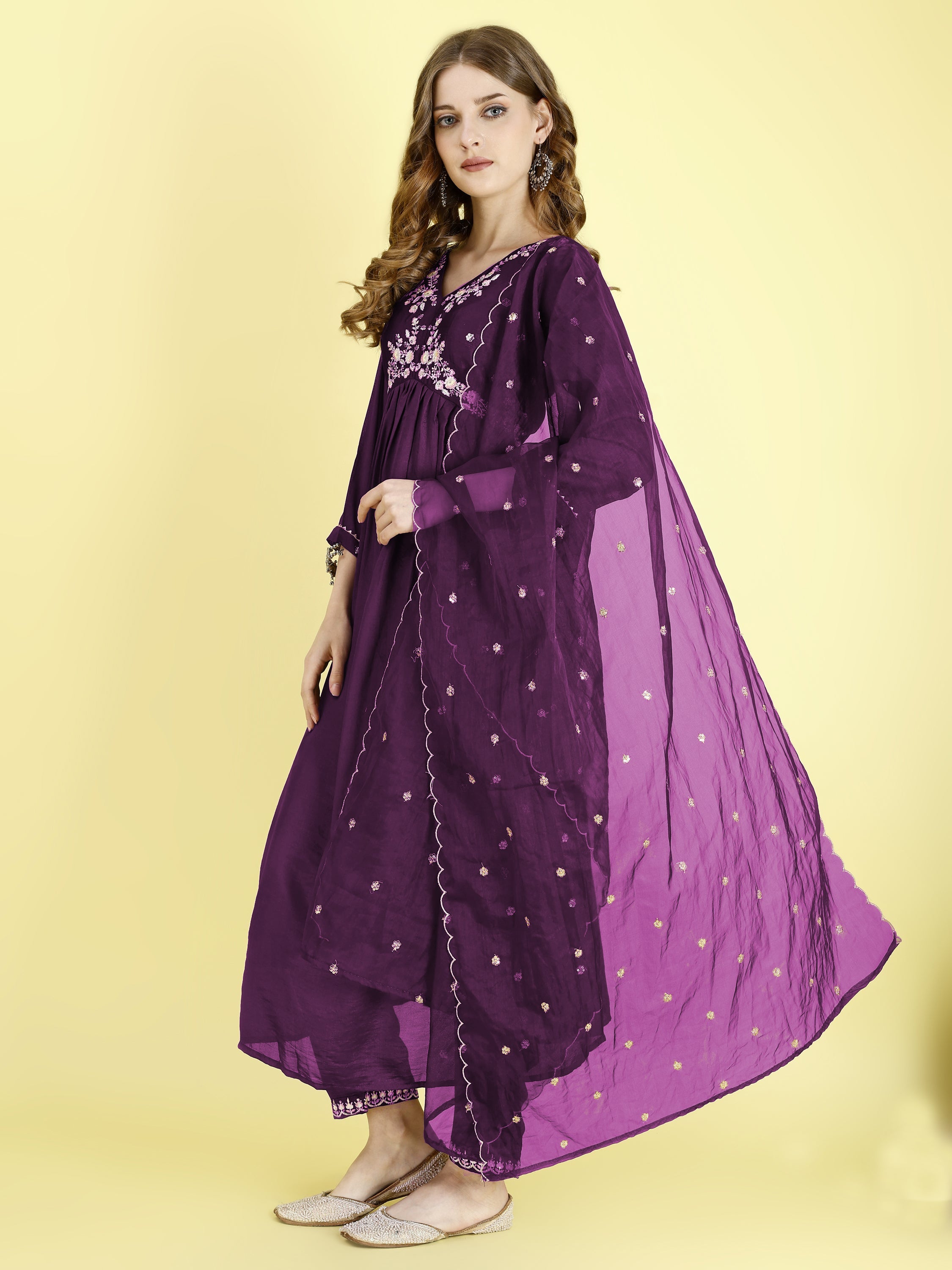 Yash Enterprise Wine Vichitra Silk Embroidery Party Wear Suit Set - Distacart