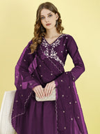 Yash Enterprise Wine Vichitra Silk Embroidery Party Wear Suit Set - Distacart