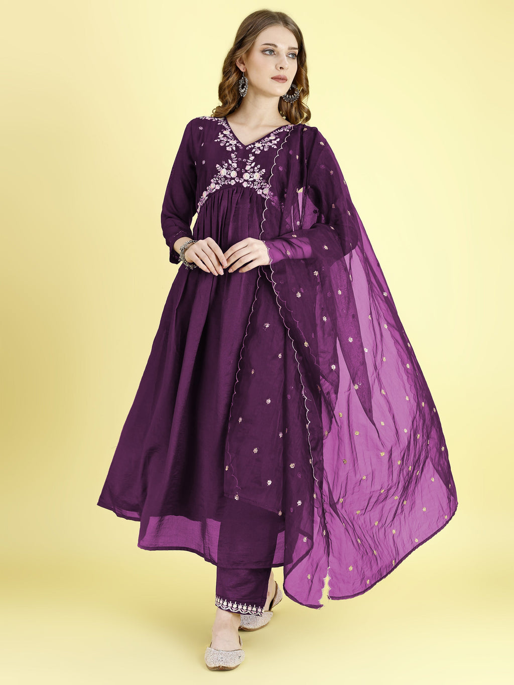 Yash Enterprise Wine Vichitra Silk Embroidery Party Wear Suit Set - Distacart