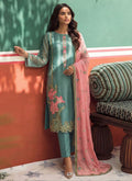 Vegaa Fashion Sky Blue Organza Fancy Zari Party Wear Suit - Distacart