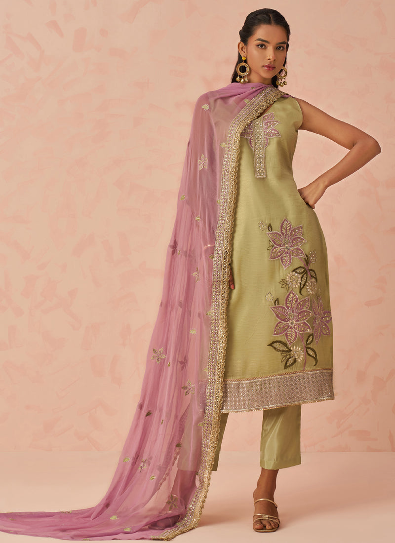Vegaa Fashion Gold Fancy Crush Embroidered Salwar Suit - Distacart
