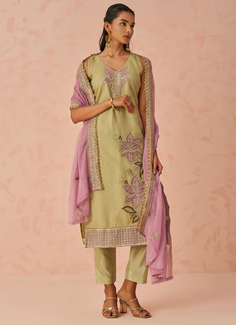 Vegaa Fashion Gold Fancy Crush Embroidered Salwar Suit - Distacart