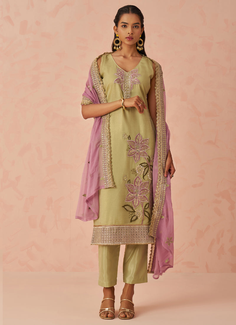 Vegaa Fashion Gold Fancy Crush Embroidered Salwar Suit - Distacart