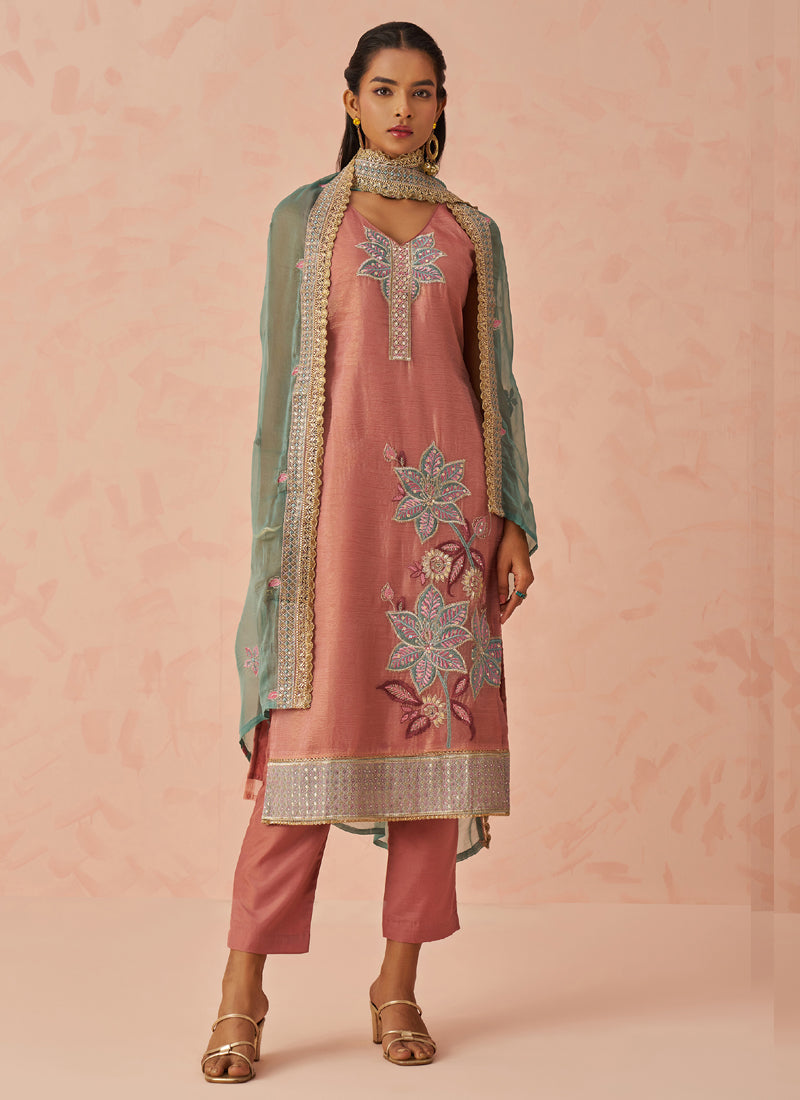 Vegaa Fashion Peach Crush Embroidered Salwar Suit - Distacart