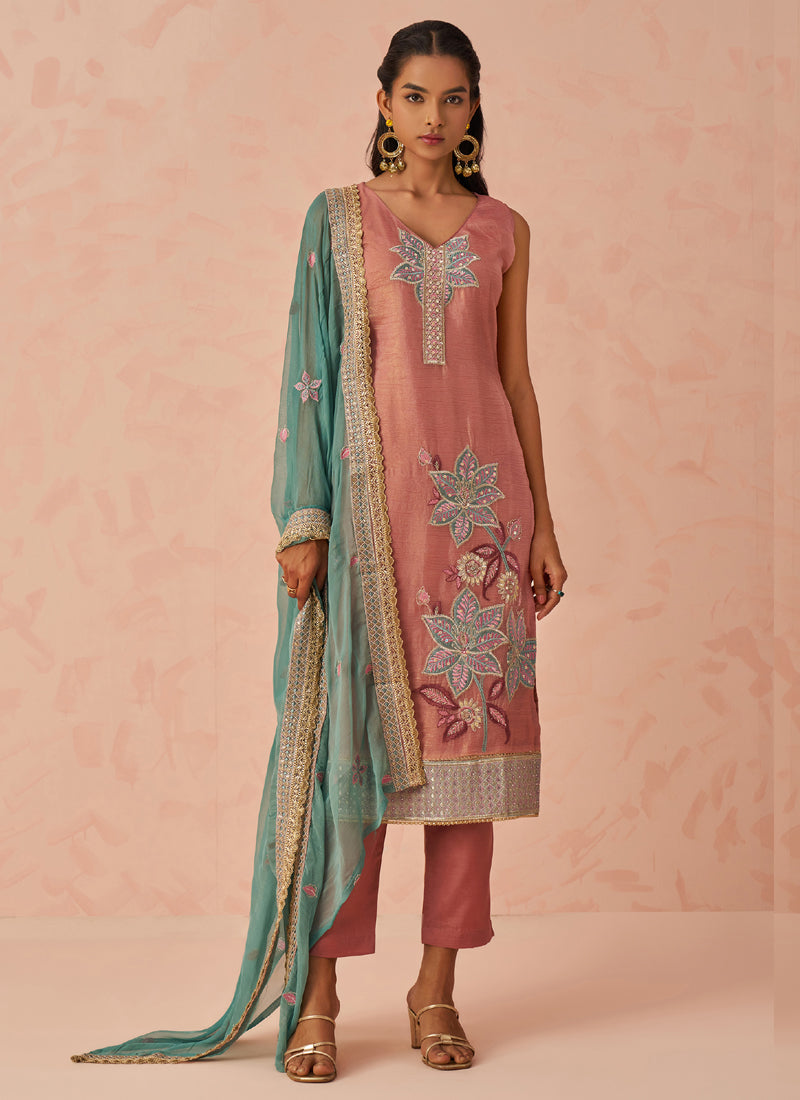 Vegaa Fashion Peach Crush Embroidered Salwar Suit - Distacart