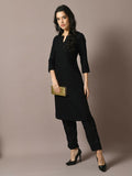 Myshka Women's Black Embroidered Cotton Straight Party Kurta Set