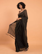 Suta Black Woven Zari Striped Pure Handloom Cotton Saree - Distacart