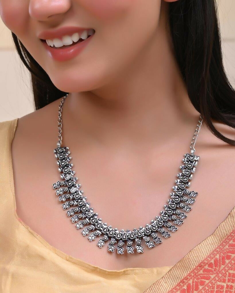 VOJ Silver-Toned Silver-Plated Oxidized Necklace