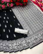 DEIANA'S Beautiful Designer Golden zari Soft Lichi Silk Saree - Black