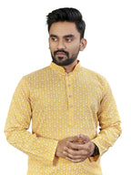 Anaita Yellow Lucknowi Work Silk Straight Kurta