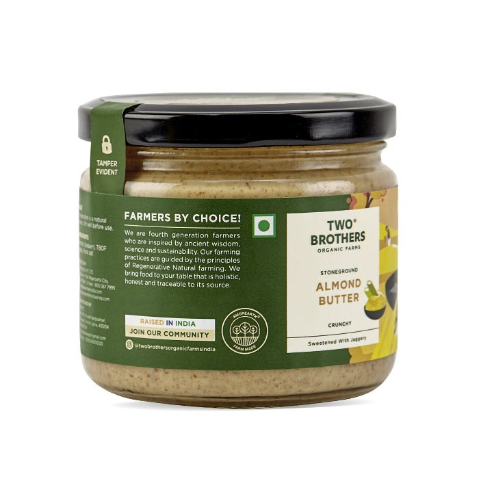 Two Brothers Organic Farms Stoneground Almond Butter Crunchy Sweetened With Jaggery