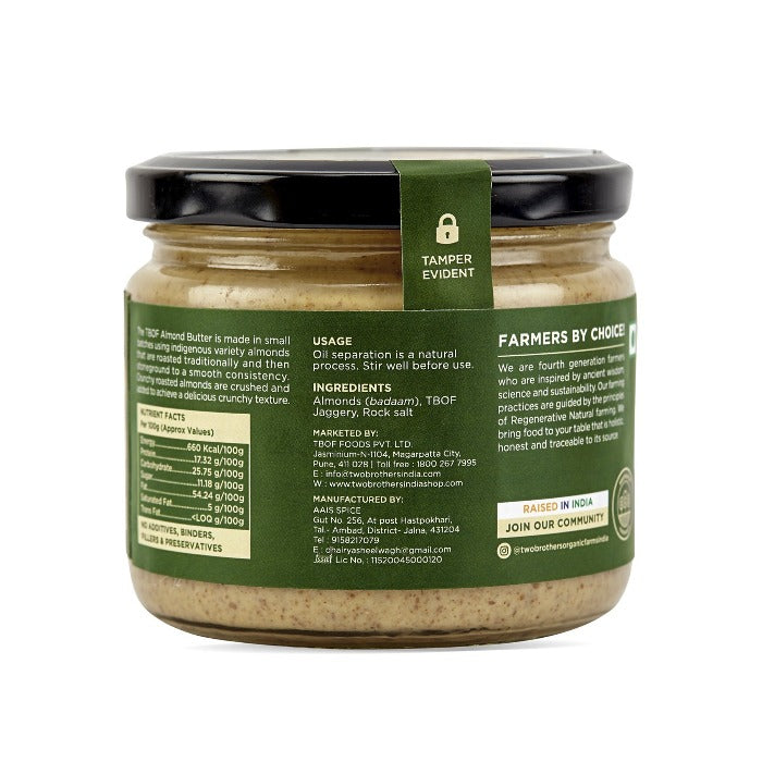 Two Brothers Organic Farms Stoneground Almond Butter Crunchy Sweetened With Jaggery