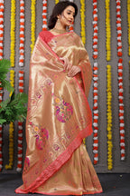 Anaita Orange Woven Design Pure Silk Banarasi Saree With Blouse - Distacart