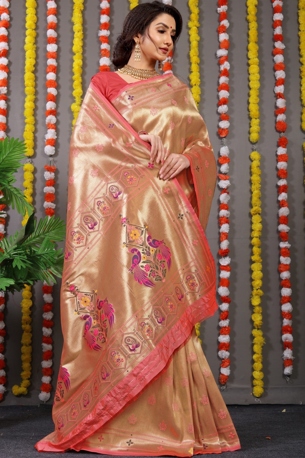 Anaita Orange Woven Design Pure Silk Banarasi Saree With Blouse - Distacart