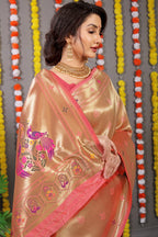 Anaita Orange Woven Design Pure Silk Banarasi Saree With Blouse - Distacart