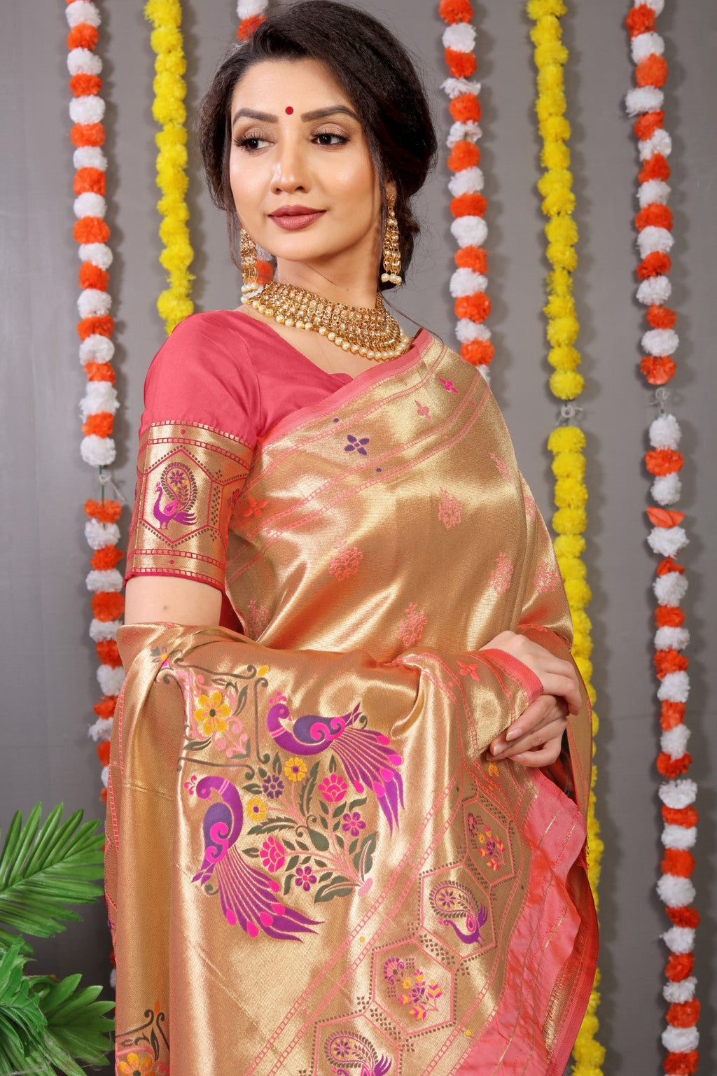 Anaita Orange Woven Design Pure Silk Banarasi Saree With Blouse - Distacart