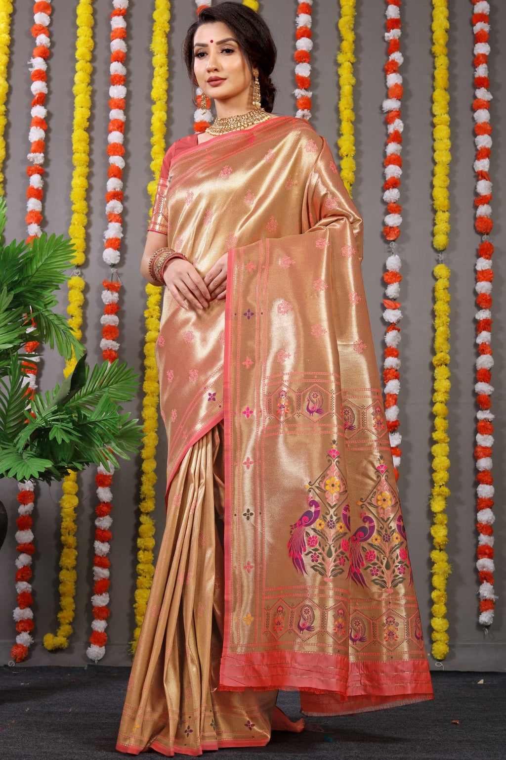 Anaita Orange Woven Design Pure Silk Banarasi Saree With Blouse - Distacart