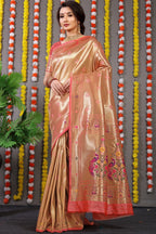 Anaita Orange Woven Design Pure Silk Banarasi Saree With Blouse - Distacart