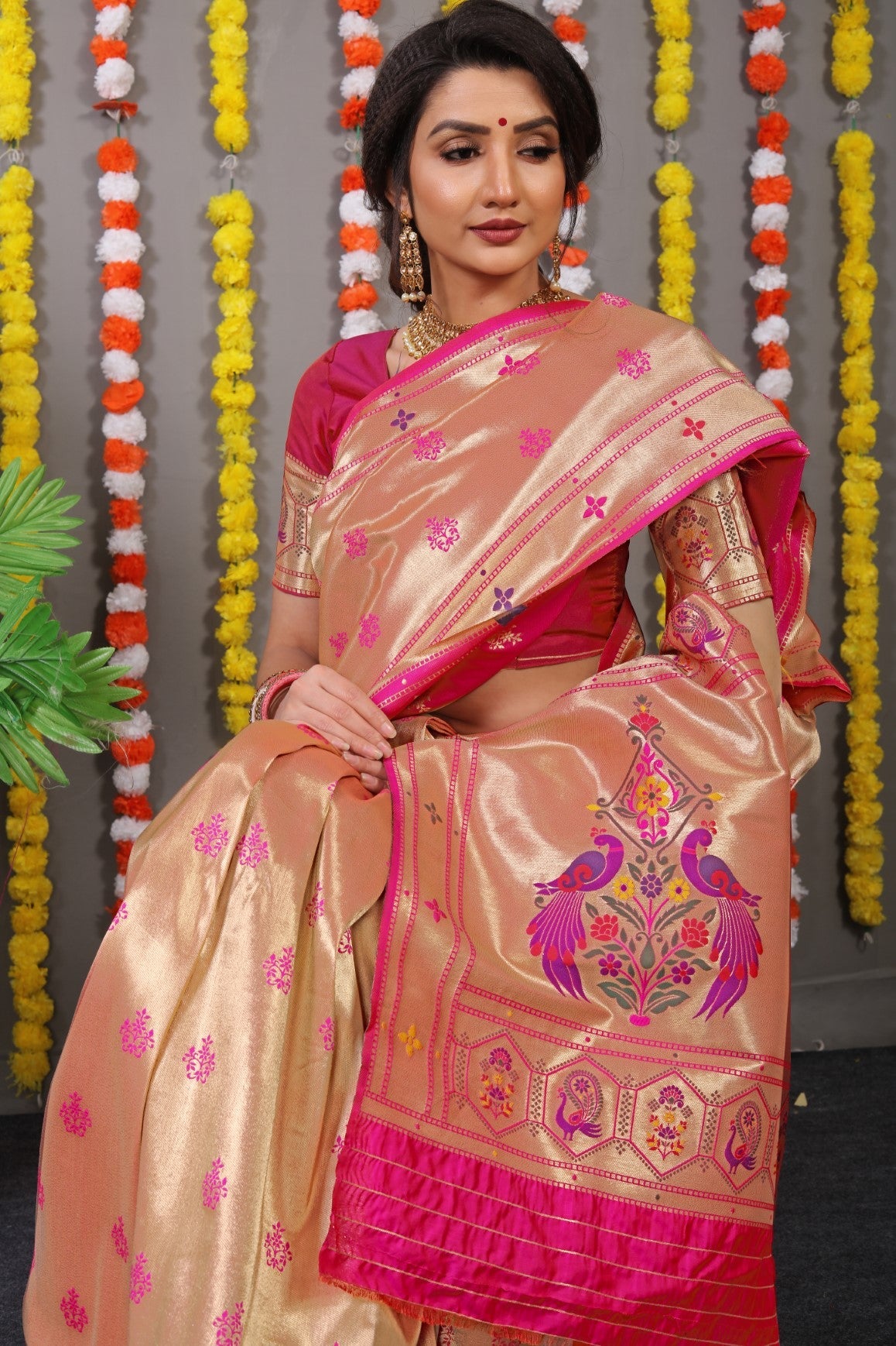 Anaita Pink Woven Design Pure Silk Banarasi Saree With Blouse - Distacart