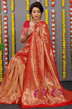 Anaita Red Woven Design Pure Silk Banarasi Saree With Blouse - Distacart