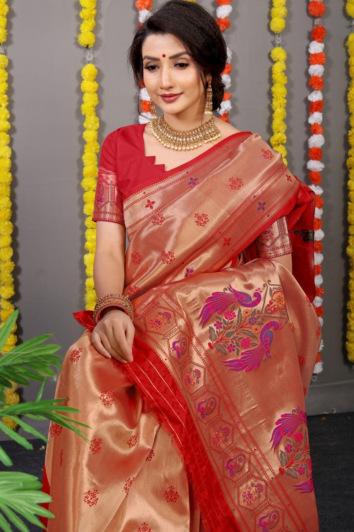 Anaita Red Woven Design Pure Silk Banarasi Saree With Blouse - Distacart