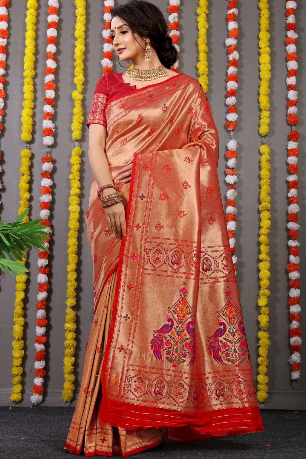 Anaita Red Woven Design Pure Silk Banarasi Saree With Blouse - Distacart