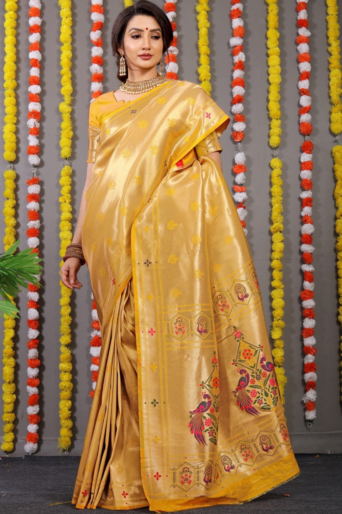 Anaita Yellow Woven Design Pure Silk Banarasi Saree With Blouse - Distacart