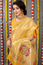 Anaita Yellow Woven Design Pure Silk Banarasi Saree With Blouse - Distacart