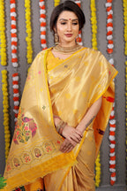 Anaita Yellow Woven Design Pure Silk Banarasi Saree With Blouse - Distacart