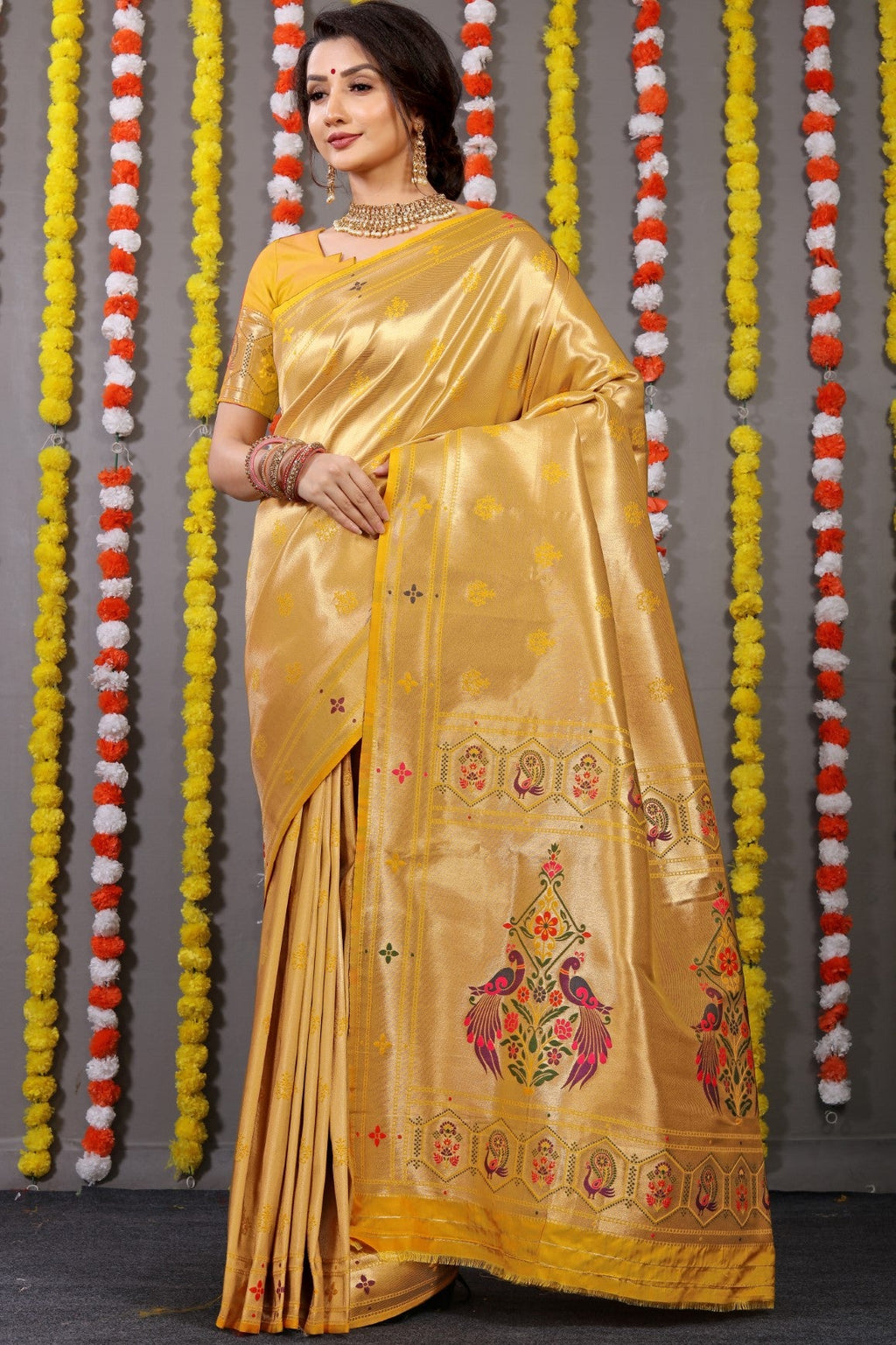 Anaita Yellow Woven Design Pure Silk Banarasi Saree With Blouse - Distacart