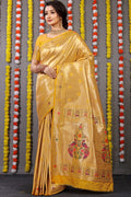 Anaita Yellow Woven Design Pure Silk Banarasi Saree With Blouse - Distacart