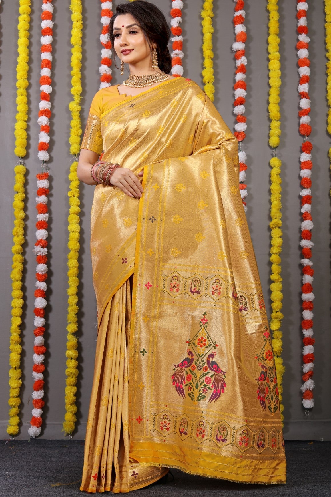Anaita Yellow Woven Design Pure Silk Banarasi Saree With Blouse - Distacart