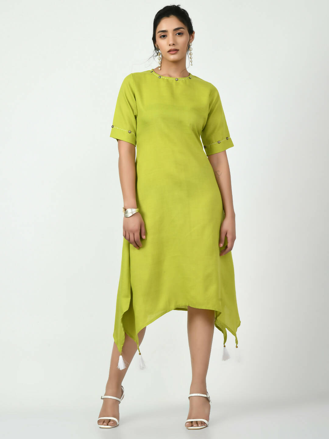 Myshka Women's Green A-Line Solid Kurta