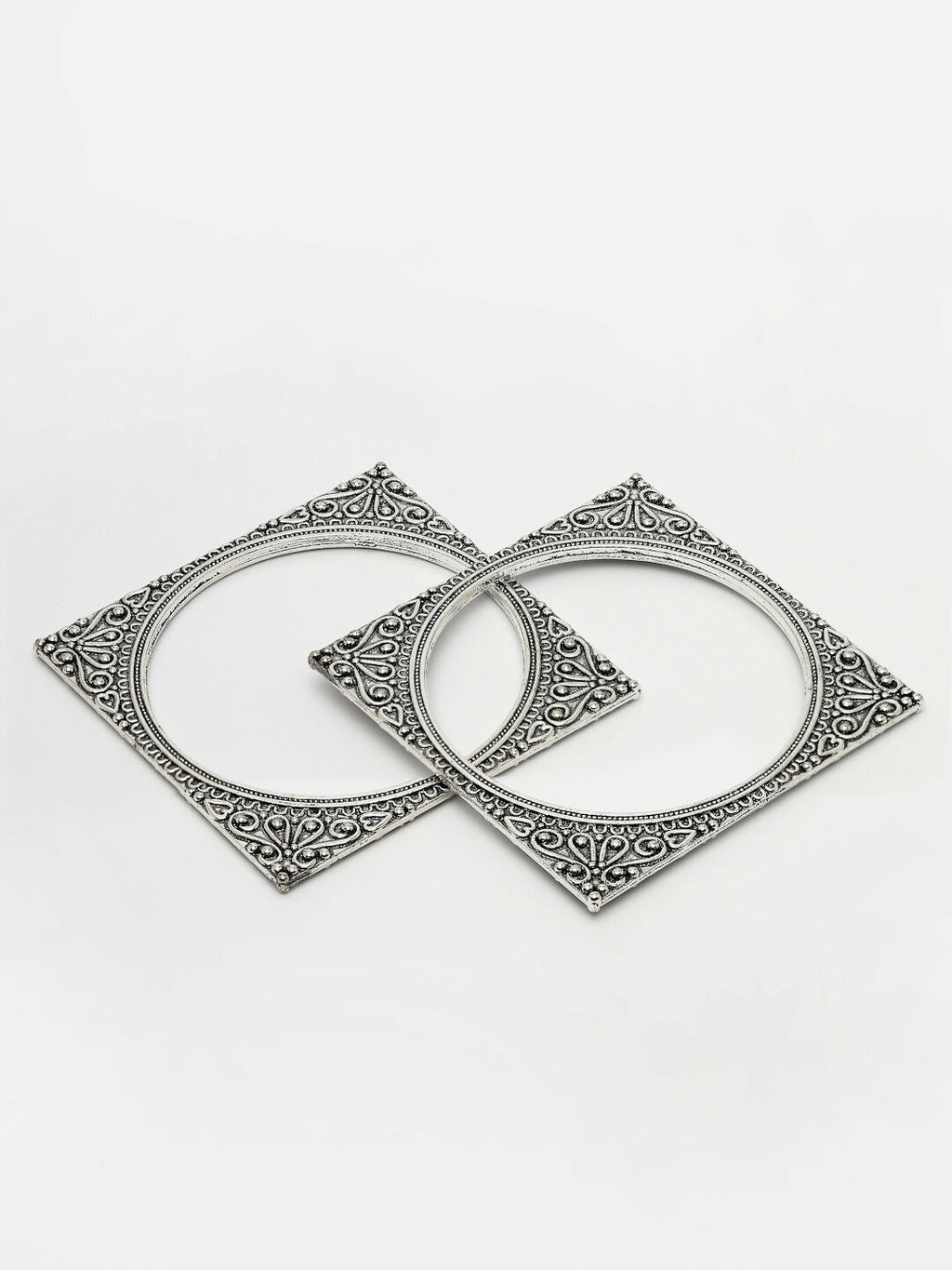 NVR Women's Set of 2 Silver-Toned Oxidized Square Shaped Bangles - Distacart