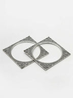 NVR Women's Set of 2 Silver-Toned Oxidized Square Shaped Bangles - Distacart