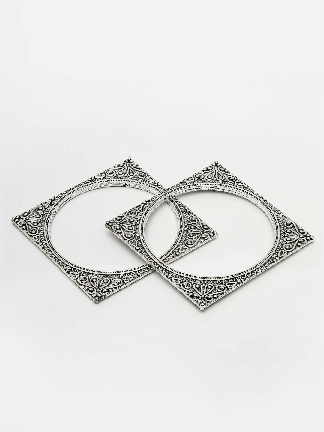 NVR Women's Set of 2 Silver-Toned Oxidized Square Shaped Bangles - Distacart