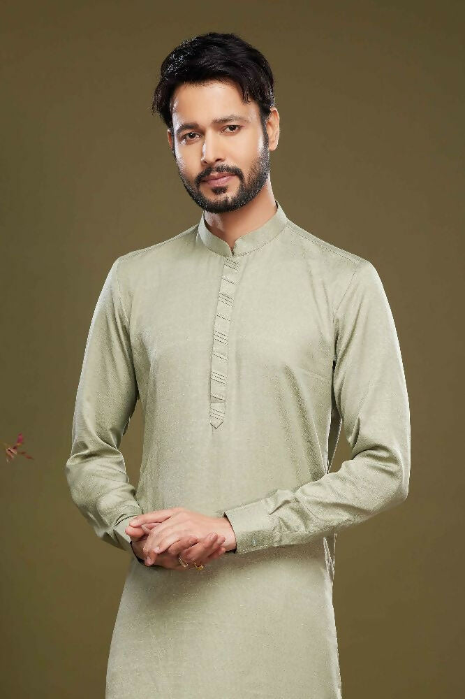 Raivat Ethnic Art Banarasi Silk Thread Work Kurta Pajama In Pista Green Colour