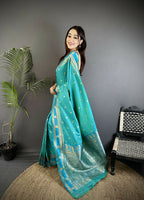 Joban Fashion Sea Green Banarasi Soft Silk Woven Saree - Distacart
