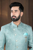 Joban Fashion Men's Blue Woven Jacquard Kurta with Pyjama
