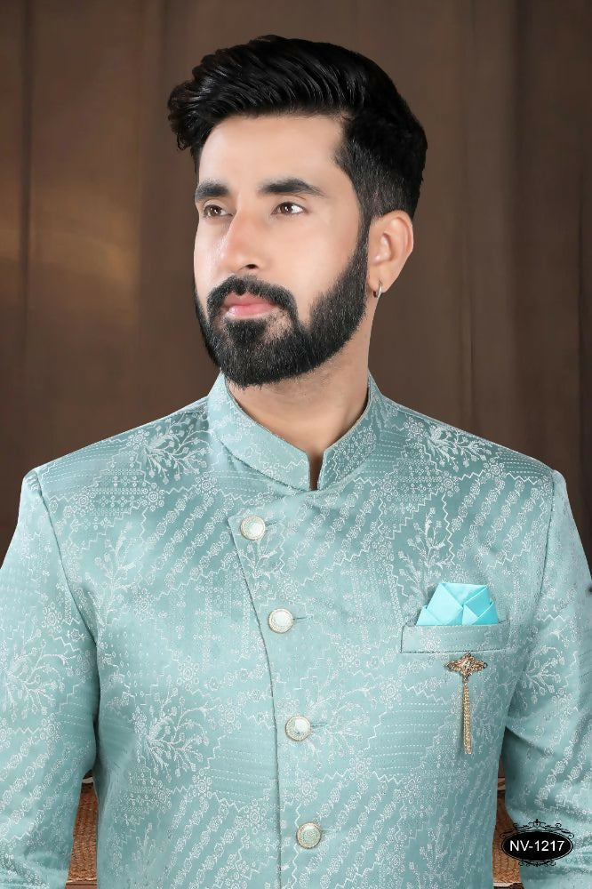 Joban Fashion Men's Blue Woven Jacquard Kurta with Pyjama