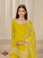 Anaita Yellow Roman Silk Stitched Suit with Embroidery & Real Mirror Work - Distacart