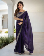 Lorenvalley Fashion Purple Rangoli Silk with Coding Sequence and Multi Lace Work Saree with Blouse - Distacart