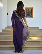 Lorenvalley Fashion Purple Rangoli Silk with Coding Sequence and Multi Lace Work Saree with Blouse - Distacart