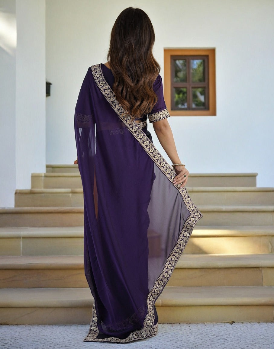 Lorenvalley Fashion Purple Rangoli Silk with Coding Sequence and Multi Lace Work Saree with Blouse - Distacart