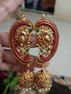 Jewel City Antique Gold Peacock Temple Jhumka Earrings Ruby & Emerald Traditional Earrings Handcrafted South Indian Bridal Jewelry - Distacart