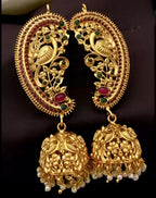 Jewel City Antique Gold Peacock Temple Jhumka Earrings Ruby & Emerald Traditional Earrings Handcrafted South Indian Bridal Jewelry - Distacart