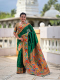 Vedant Vastram Soft Litchi Silk Paithani Jacquard Saree - Green