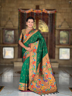 Vedant Vastram Soft Litchi Silk Paithani Jacquard Saree - Green